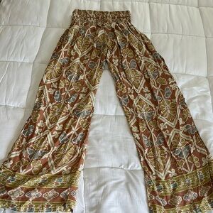 Tiare Hawaii Floral Wide Leg Pants - Brown and Green